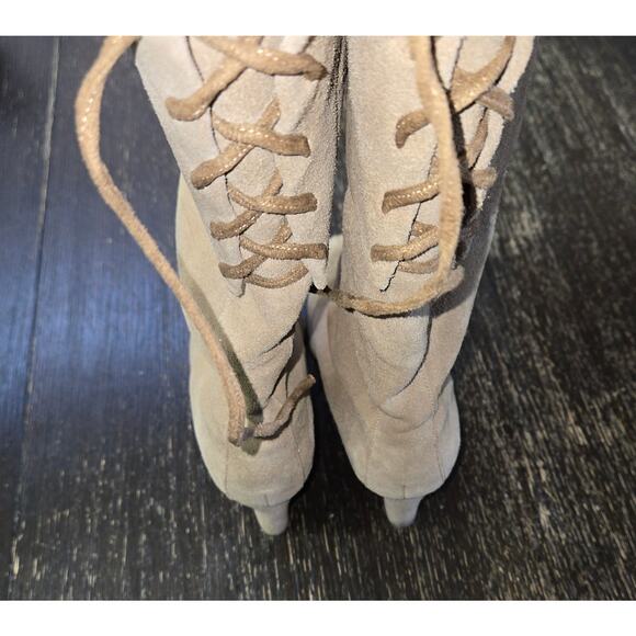 Colin Stuart Tan Suede Leather Slip ON Back Laced Wedge Boot Size 8 - Picture 3 of 10